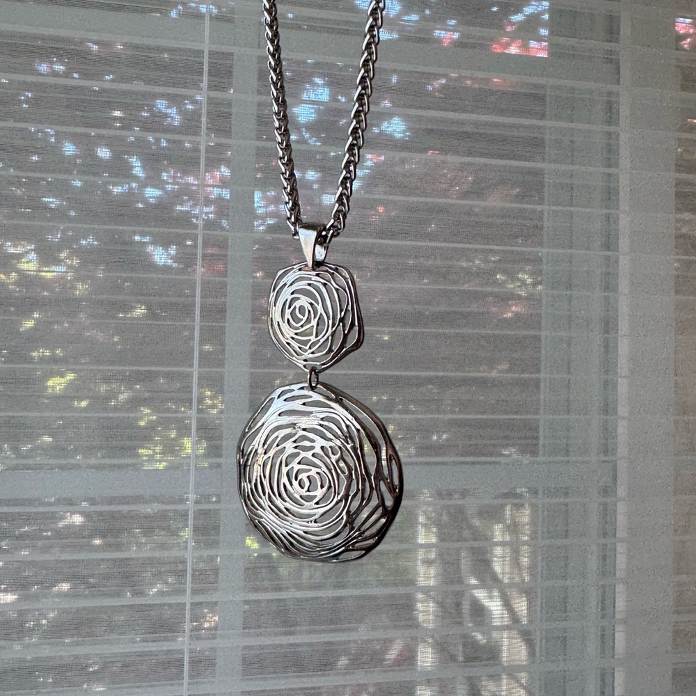 Silver Rose Pendant Necklace - Picture 6 of 13